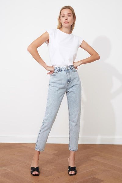 

women's jeans high waist mom pants casual stylish fashion 2021 design summer winter season street party light blue