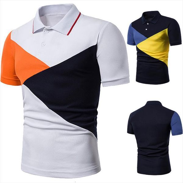 

coldker patchwork pattern panel mens polos short sleeve shirt fashion casual slim street wear, White;black