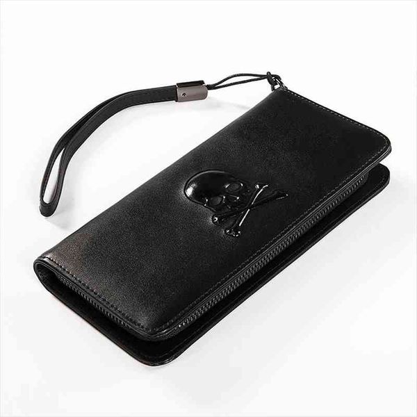 

genuine leather wallet for women skull purse female cow business womens clutch fashion coin pouch, Red;black