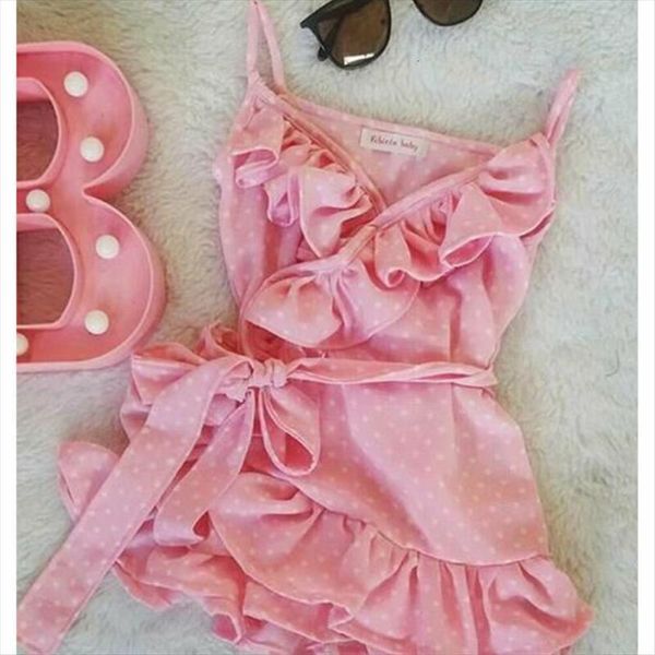 

infant baby girl kid clothes dresses sling lace up polka dot dress summer outfit, Red;yellow