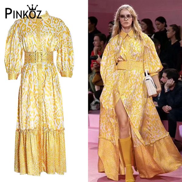 

runway designer lantern slleve goln maxi dress printed single breasted party dinner vestidos fiesta noche 210421, White