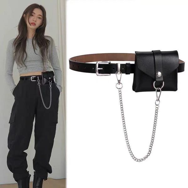

belts women's belt detachable waist bag leather coat jeans metal decoration designer women, Black;brown