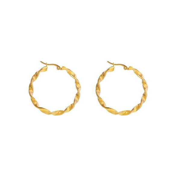 

hoop & huggie ear jewelry stainless steel twist gold color women big earrings 4cm 2.5cm, Golden;silver