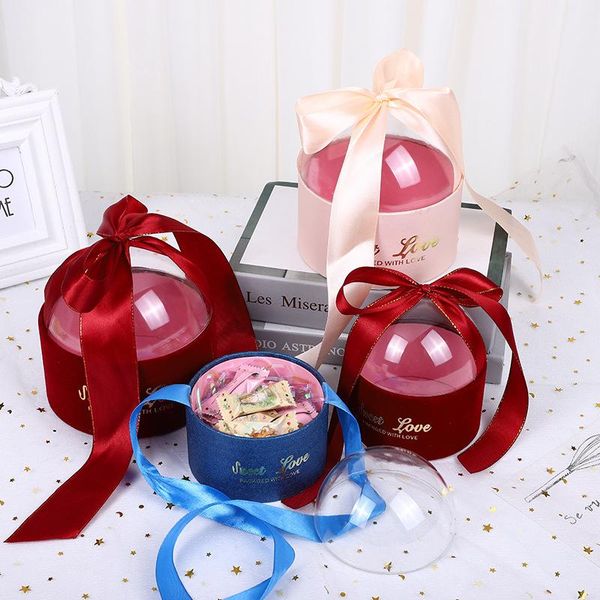 

european style wedding candy box transparent acrylic round hand gift return for engagement drop wrap