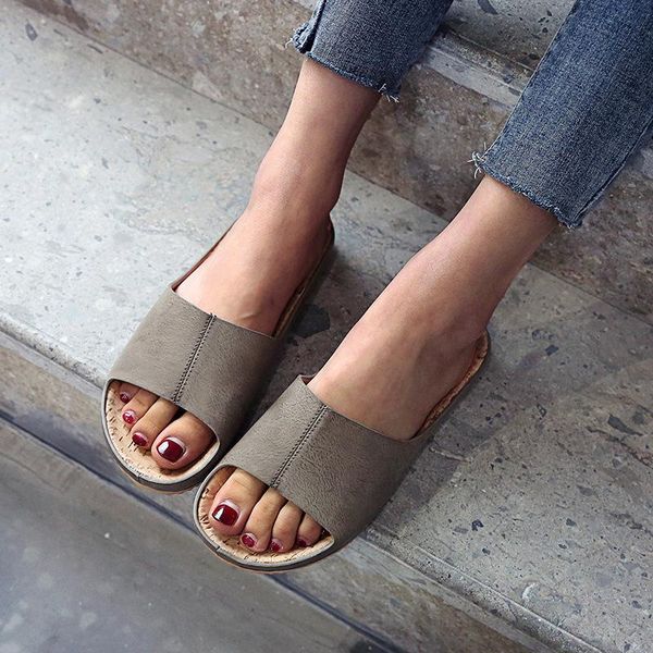 

sandals flat women genuine leather for mother summer beach shoes hook-loop ladies casual basic sandalias, Black