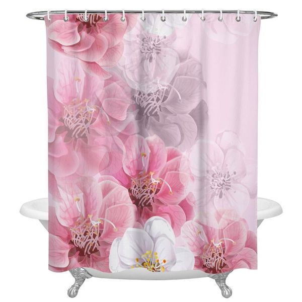 

shower curtains flower pink bathroom curtain polyester fabric waterproof with hooks