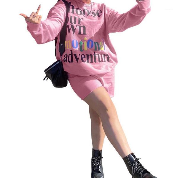 

women's tracksuits 2pcs women early autumn casual streetwear letters long sleeve sweatshirt + elastic waist shorts for girls s//l pink, Gray