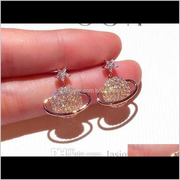 

very cute glittering ins luxury designer diamond rhinestone zircon star universe dangle chandelier fashion earrings for woman j8pu mvwwb, Golden;silver