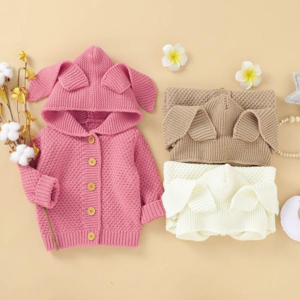 

jackets little girl\u2021s long sleeve knitted cardigan fashion solid color ear warm hooded coat autumn winter, Blue;gray