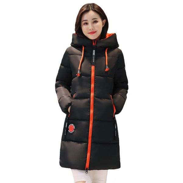 

new fashion winter jacket women thick long womens parkas hooded female outwear coat cotton padded snow wear medium-long overcoat, Black