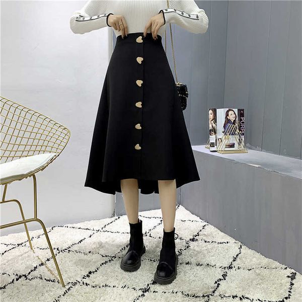 

autumn vintage ladies black skirt solid retro chic long skirts for women high waist a-line jupe longue femme satin faldas 210608