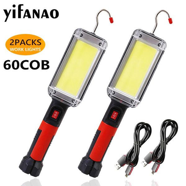 

portable lanterns 60cob 700lm led work light powerful lantern hook magnet camping lamp waterproof usb rechargeable 18650 torch