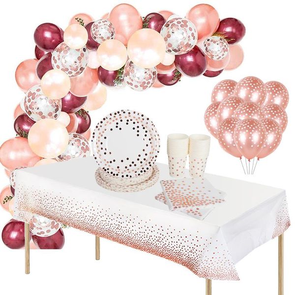 

disposable dinnerware rose gold birthday party deco baby shower dot tableware or wedding decoration balloon garland