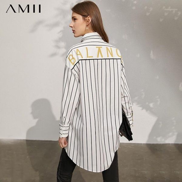 

women's blouses & shirts amii minimalism spring fashion blouse letter printed stripe loose female shirt causal 12170225, White