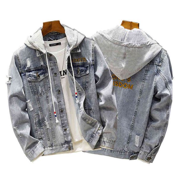 

men's jackets denim spring 2021 embroidered jack trend hooded, Black;brown