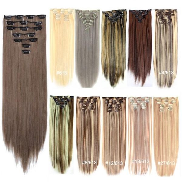 

synthetic wigs clip in hair on extentions long straight fiber hairpieces heat resistant false mixed color, Black