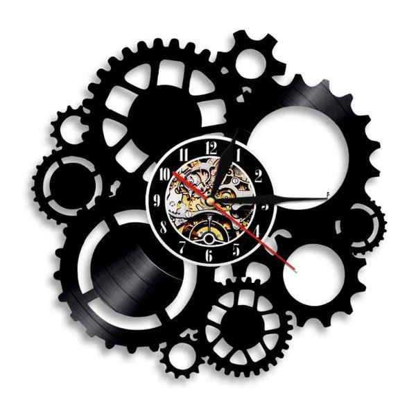 

vintage steampunk wall art record clock wires gear cogs lighting watch with remote controller housewarming gift clocks