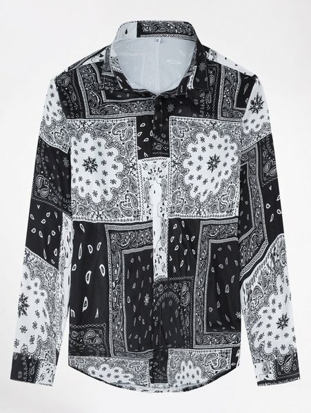 

cloudstyle men paisley scarf print shirt 47uj#, White;black