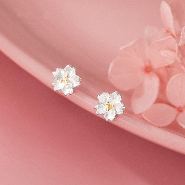 

stud a00148 real 925 sterling silver sweet romantic white flowers mini earrings for fashion women party wedding jewelry, Golden;silver