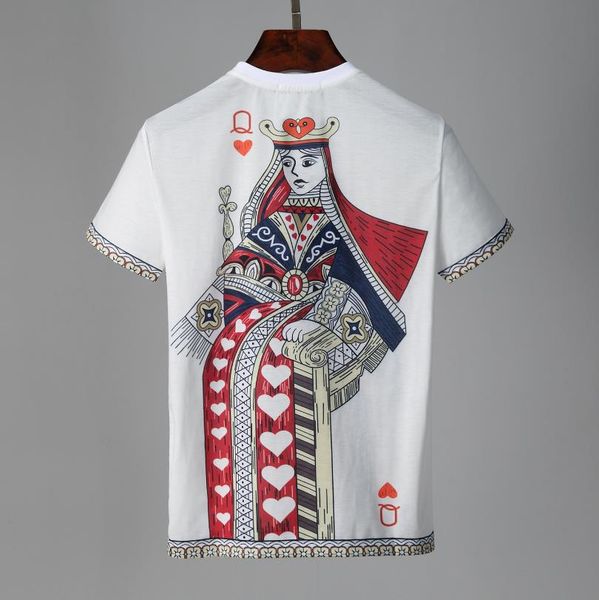 

summer men's t-shirts black white cotton quality poker print round neck asian size color for man casual tees shirts, White;black
