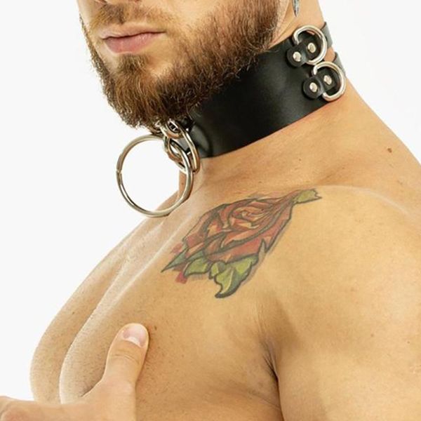 

bras sets 2021 gothic pu leather black punk rock choker necklaces for men hip hop bondage cosplay clubwear festival jewelry gift wholesale, Red;black