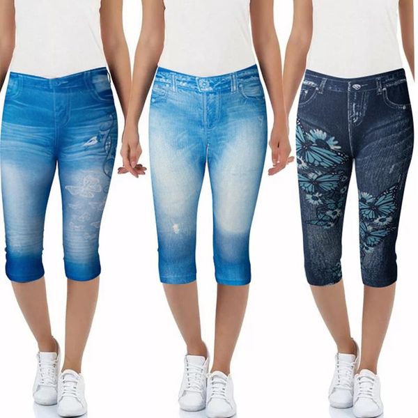 

women's leggings capri pants denim jeans jeggings summer short cropped skinny trousers 3/4 leggins slim pencil, Black