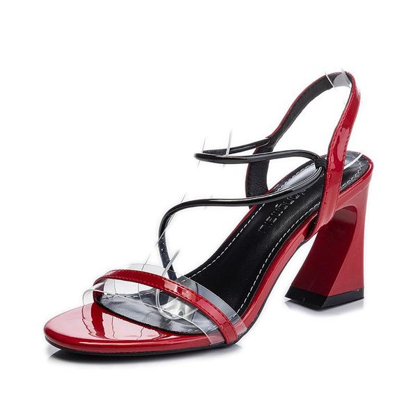

dress shoes red high heels, thick special-shaped heels and transparent women sandals, Black