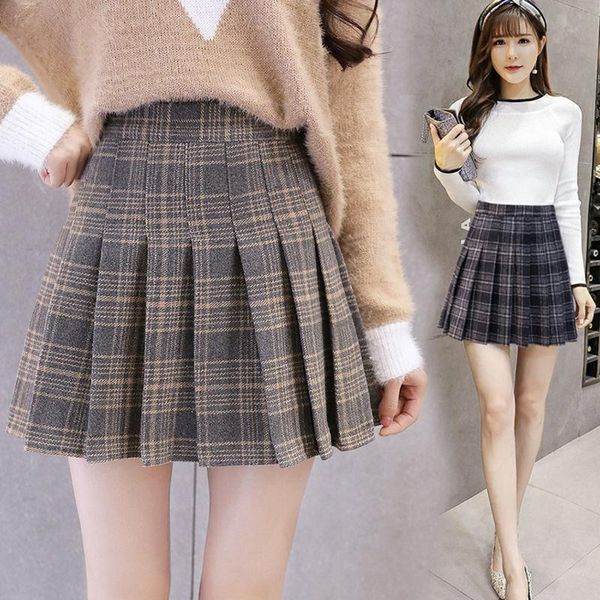 

skirts 2021 skirt women female fashion a-line party wool short mini high waist pleated lovely, Black