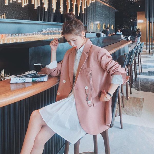 

women's suits & blazers real s pink suit design sense coat small spring dress casual fashion in 2021, White;black