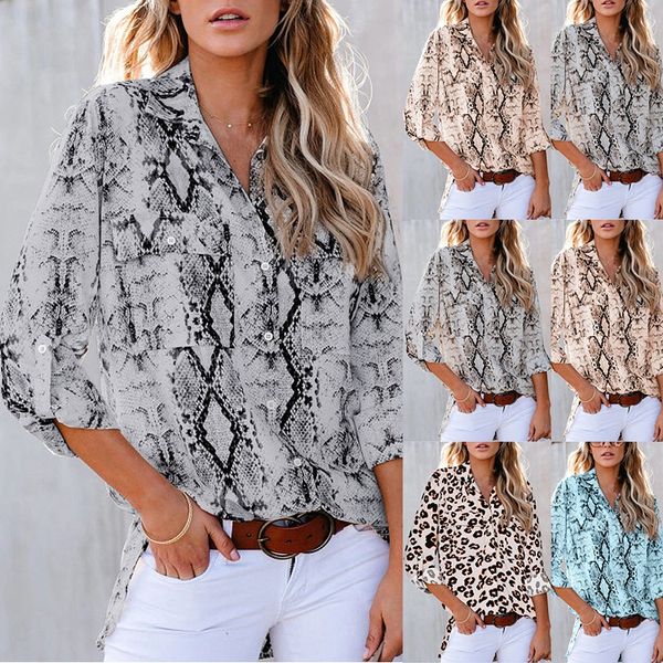 

autumn 2021 new european and american women's leopard print quarter sleeve loose casual shirt, White