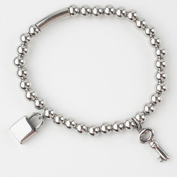 

charm bracelets fashion women men silver color stainless steel white blue green stone bead lock key un 50 black weave rope bracelet jewelry, Golden;silver
