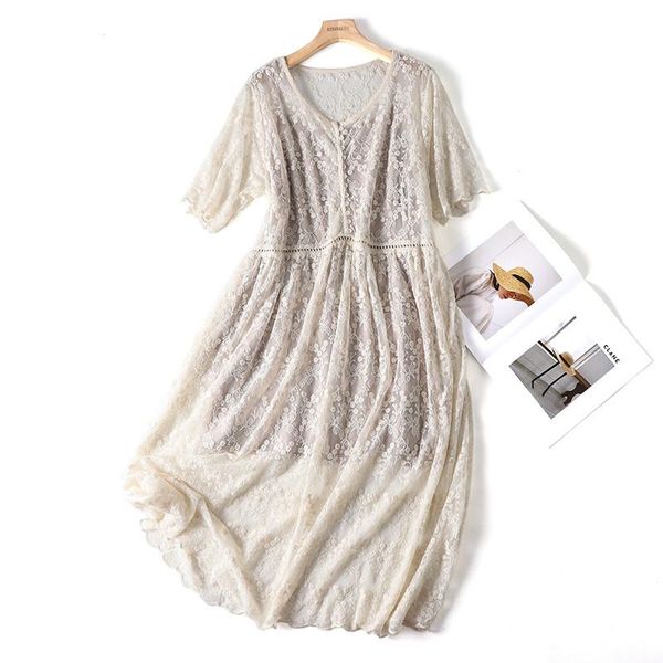 

casual dresses lamtrip full embroidery two pieces lace dress 2021 summer, Black;gray