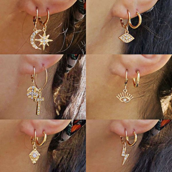 

2020 new alloy geometric with diamond cross star earrings, Black