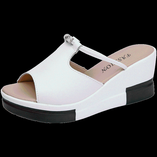 

slippers women wedges slides summer with crystal women's shoes genuine leather elegant beautiful lovely good-looking cool, Black