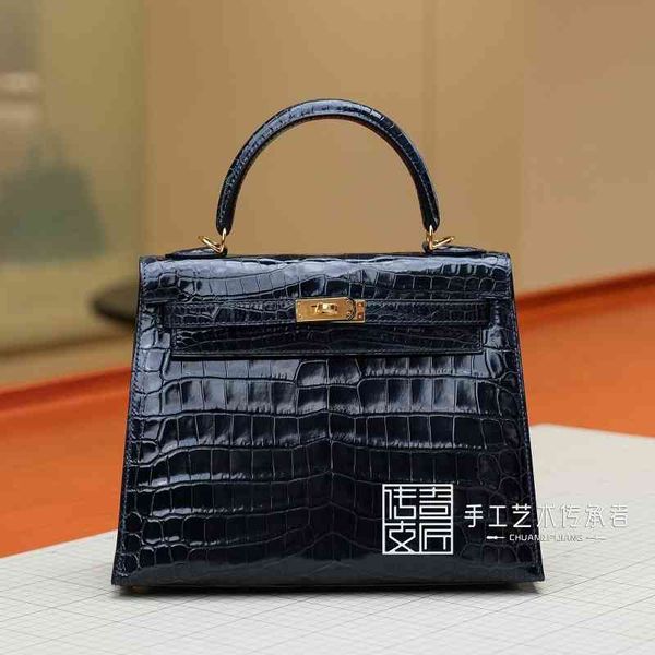 

designer handbags 2021 nile crocodile pikelli women's herme bag blue 25cm gold buckle single shoulder bag sewn pure manual wax thread b