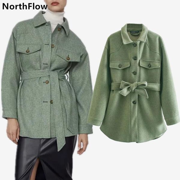 

women's jackets northflow women england style woolen solid belt sashes pockets feminino femme jacket, Black;brown