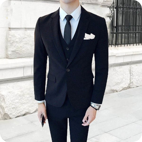 

men's suits & blazers navy blue men formal business slim fit groom tuxedo 3piece man blazer jacket pants vest costume homme t, White;black