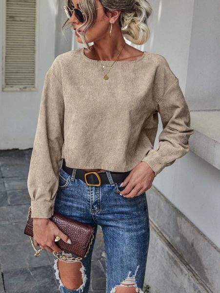 

drop shoulder crop corduroy blouse 29pr#, White