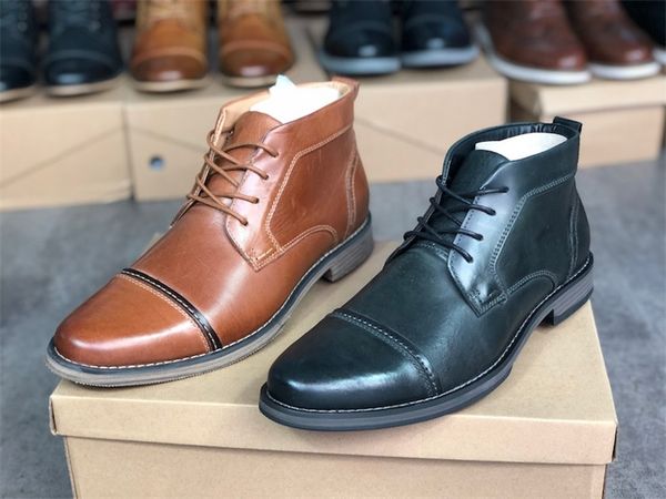 

mens designer dress shoes lace-up martin ankle boot formal business boots handmade genuine leather wedding party shoe with box 019, Black