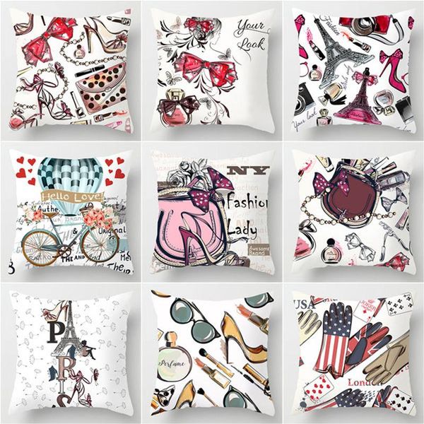 

sales women's special cosmetics pillowcase polyester printed sofa cushion cover office chair car waist pillow covers cushion/decorative