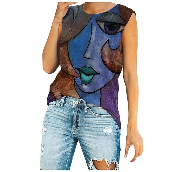 

summer clothes for women casual femme print t-shirt sleeveless o-neck tank vest t-shirts camisetas de mujer women's, White