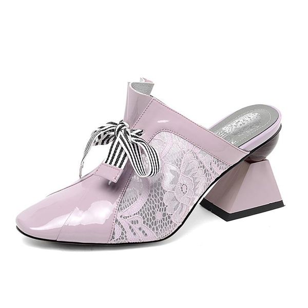 

slippers summer pointed toe shaped heel high heels ladies comfortable and breathable party fashion shoes plus size 33-43, Black
