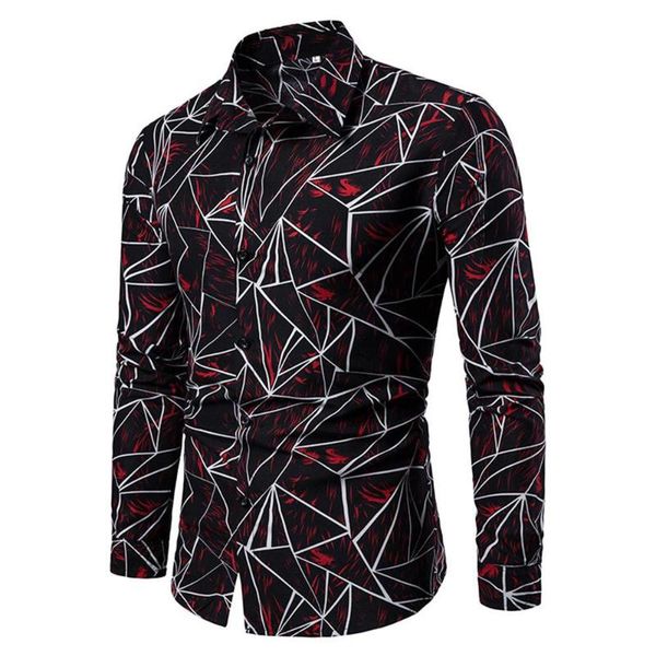 

men's casual shirts 2021 fashion shirt spring autumn slim long-sleeved turn down collar single tie chic print contrast, White;black