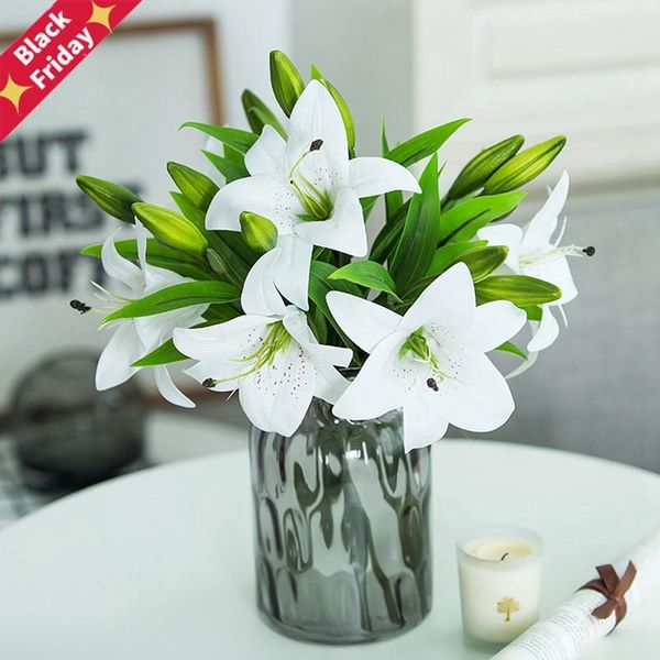

decorative flowers & wreaths 5 pieces home living room decor white pink 30cm real touch plastic lily wedding events party favor artificial