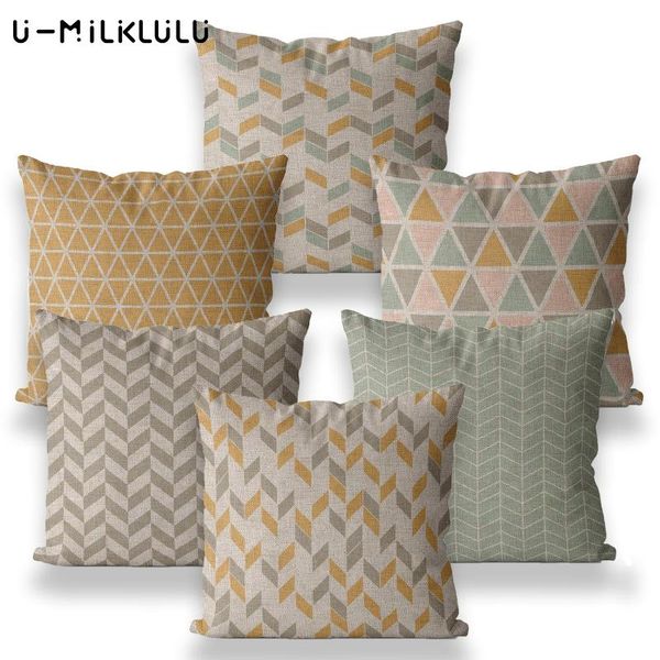

cushion/decorative pillow home decor grid cushion geometric pillowcases living room decoration green yellow 40*40 45*45 color sofa cover