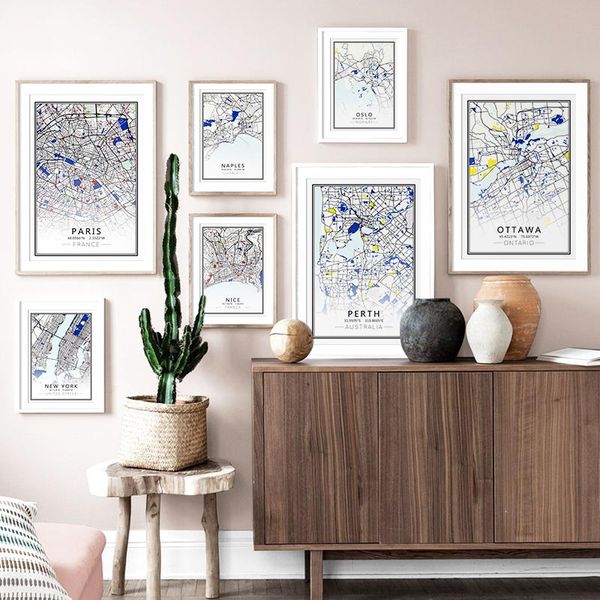 

minimalist black and white world city map nordic poster canvas painting wall art print decorative picture for office home decor paintings