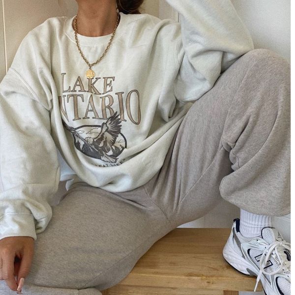 

hoodies 2021 autumn streetwear girls s 99% cotton vintage eagle printing letter of large size female t-shirts o-neck pullovers, Black
