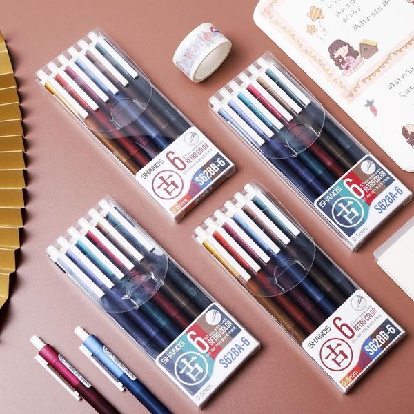 

retro color gel pen press type student with colored quick-drying 0.5ins cold wind stationery multi-color hand account pens