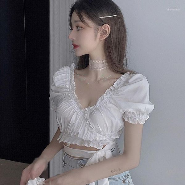

women's blouses shirts v-neck edge slimming summer short sleeve ladies elegant shirt w1 &, White