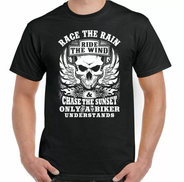 

biker motorcycle race rain mens funny bike indian skull, White;black